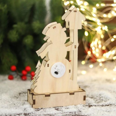 Figure New Year's light "Snowman in the forest near the birdhouse" 12x21 cm-1