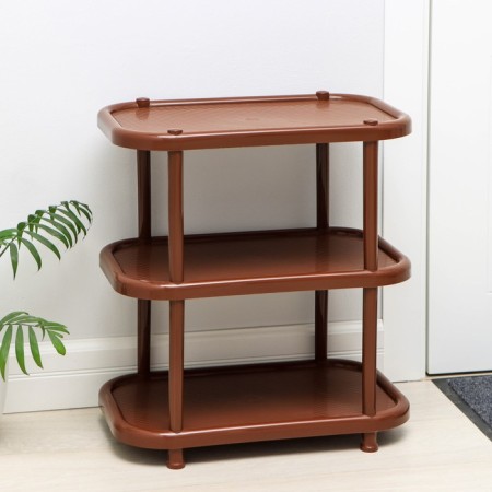 Shoe shelf, 3 tiers, 49.2 × 30.7 × 58.2 cm, brown color