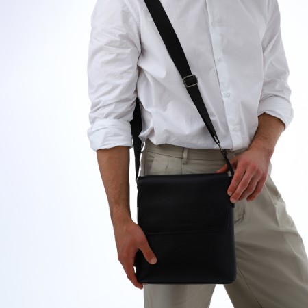 Male bag over the shoulder, Textura, external pocket, black color-9