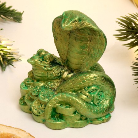 Figure "Snake with a frog" green with gilding, 8x6x6cm-3