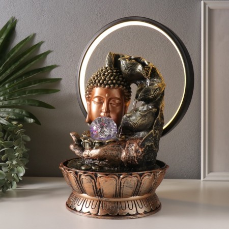 Table Polystone Fountain from the network, backlight "Buddha - Stream of Consciousness" 25x20x34 cm-3