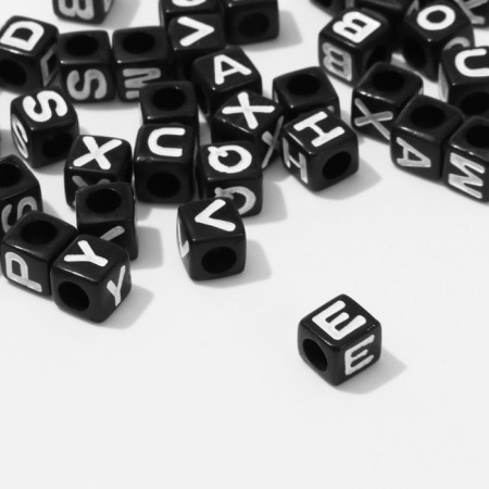 Acrylic bead "English letters" mix, cube 7 × 7 mm, set 10 g, black and white color-1