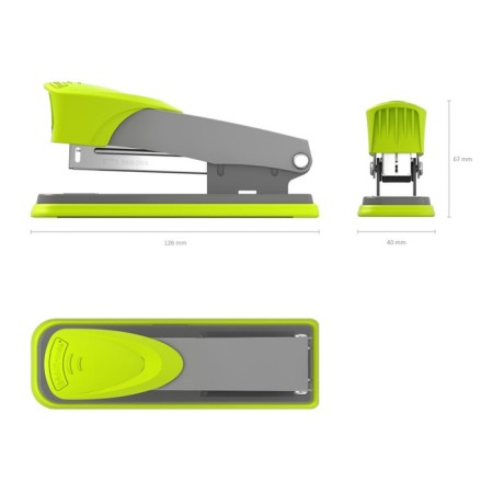 Степлер ErichKrause Quadro Half-strip № 24/6, до 30 листов, антистеплер, серо-зелёный-1