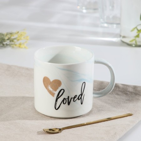 Ceramic mug with a spoon "Amur", 400 ml, color mix-1
