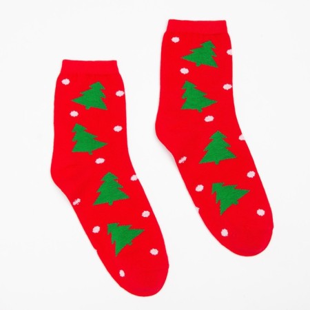Women's socks "Christmas trees" color red, size 23-25-1