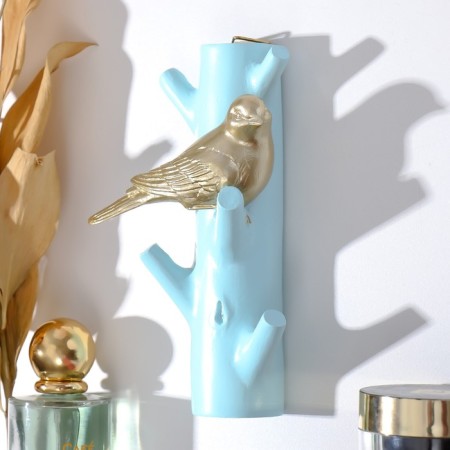 Hooks decorative polystone "Golden bird on a blue branch" 16x5.7x9.7 cm-1