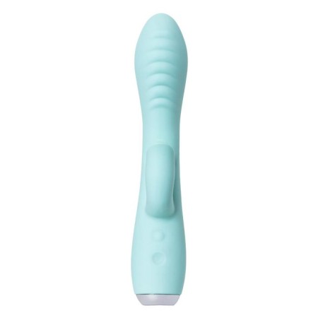 A vibrator with a clitoral stimulator and tongue Jos Milo, silicone, mint color, 20 cm-2