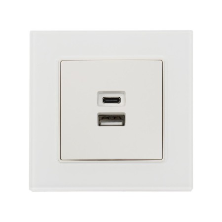 Socket with USB-A + usb-C connectors, 2.1 A, 5V, TOT GLOSSY GLASS, hidden, glass, white-2