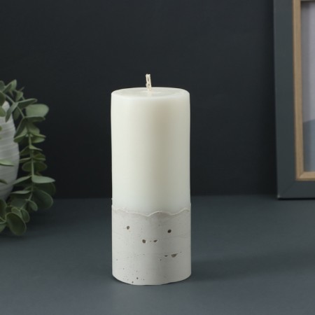 Candle-cylinder "Concrete", 6x15 cm, white-1