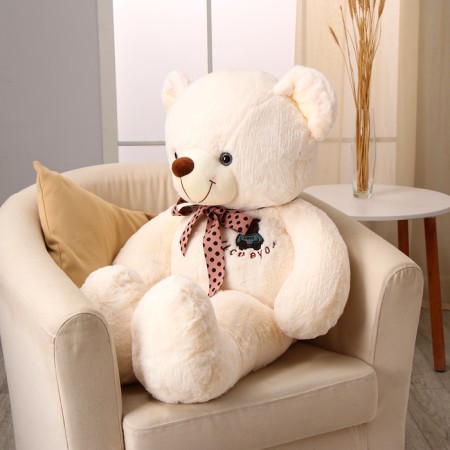 Soft toy "Bear", with a bow in polka dots, 100 cm, white color-2