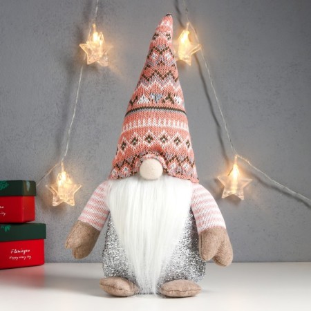 Interior light doll "Santa Claus Luminous nose, in a pink cap with patterns" 33x17x12 cm-1