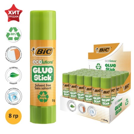 Glue-pencil, 8 grams, bic "ecolutions", solid, with apple smell, a transparent, water-synopper base