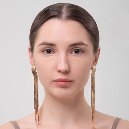 Hanging earrings "Hollywood" Brill between threads, color gold, 14.5 cm-4