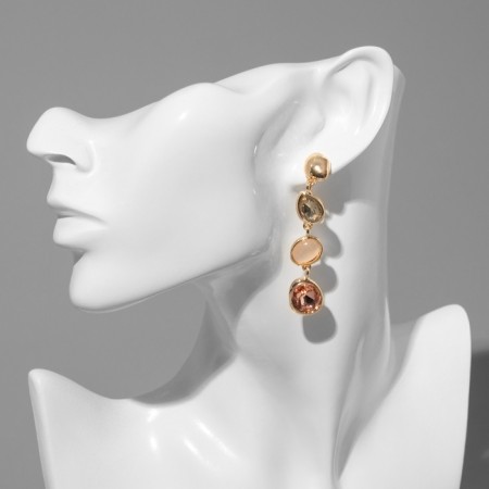 Earrings with bloom rhinestones, beige-brown in gold-3