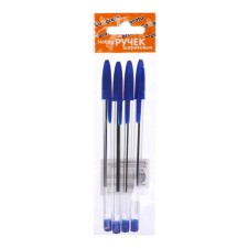 Set of ballpoint pens 4 pieces, blue rod 0.7 mm, transparent body with a blue cap