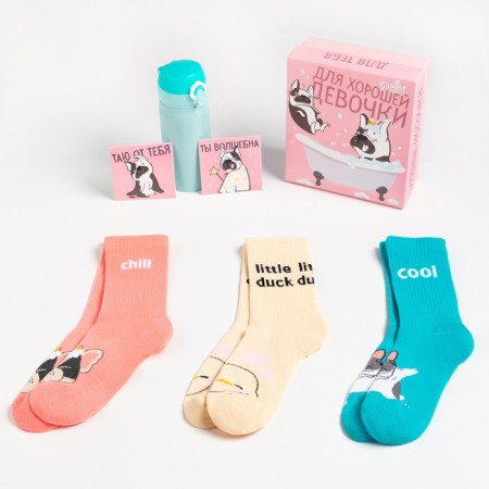 Gift set of thermos and socks 3 pairs KAFTAN DOGS, p. 33-35 (20-22 cm)-1