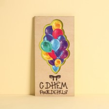 Wooden envelope carved “Happy Birthday!”, Balls, 16.5 x 8 cm