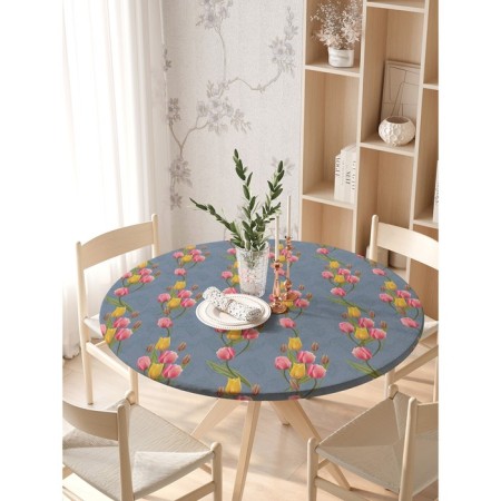 The tablecloth “Spring flowers”, round, oxford, elastic band, size 140x140 cm, diameter 105-120 cm-2