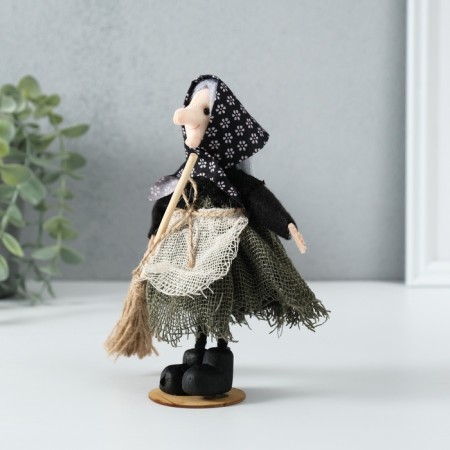 Interior doll "Baba Yaga with a broom" 5x8x17.5 cm-2