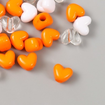 Beads plastic "Heart. Orange, white, transparent" set of 20 g 1.2x0.9x0.8 cm-1