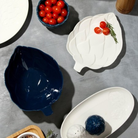 List and Solonka from ceramics "Artichoke", white and blue 6 x 6.5 cm, white-blue color-6
