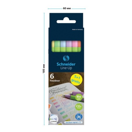 A set of capillary pens 6 colors, Schneider "Line-up Pastel". node 0.4 mm, plastic pencil case, euro suspension-2