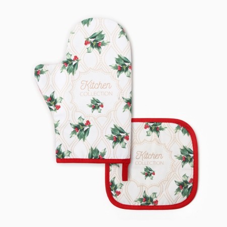 New Year. Set of kitchen Ethel SHRISTMAS MELODY mittens 20x28cm, 19x19cm severity, 100%HL