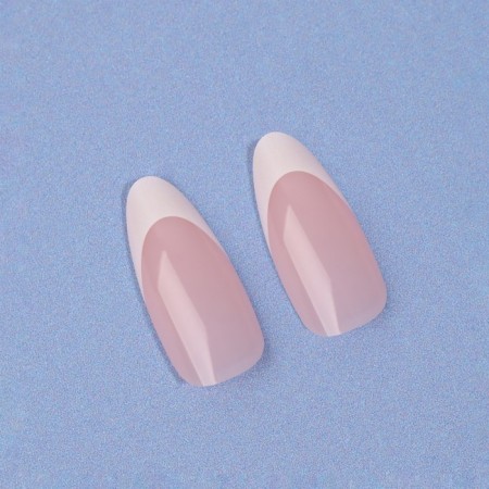 Classic French overhead nails, 24 pcs, with glue plates, almond shape, pale pink/white color-7