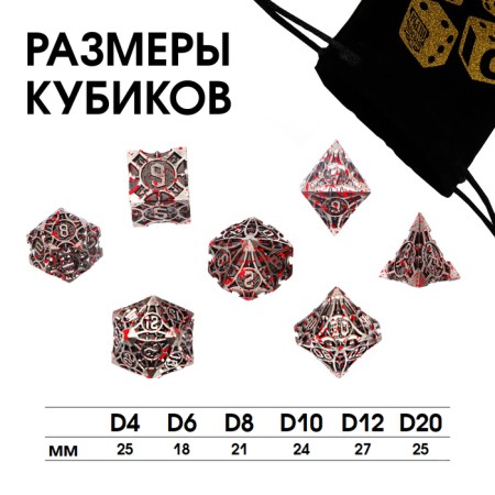 A set of cubes for D&D (Dungeons and Dragons, DND) "Game time", Series: D&D, 7 pcs, bloody-1