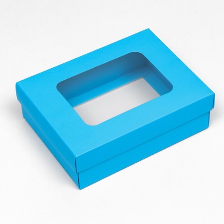 The box is folding, the lid is, with a window, turquoise, 16.5 x 12.5 x 5.2 cm-1