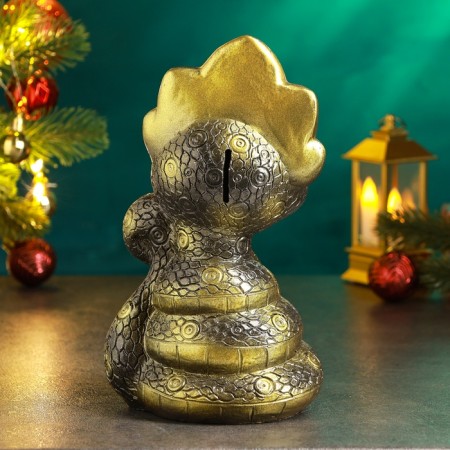 The piggy bank "Snake in Kokoshnik" black, gold, 23cm-2