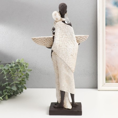 Souvenir Polystone stand "African pair with wicker basket" White 37x20x8 cm-2