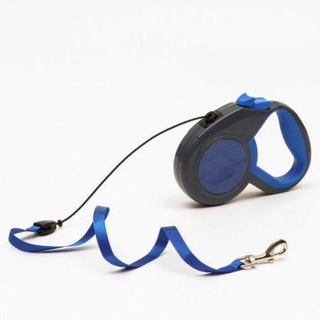 Roulette "Pigger" reflective, 5 m, up to 25 kg, cable, rubberized handle, blue-1