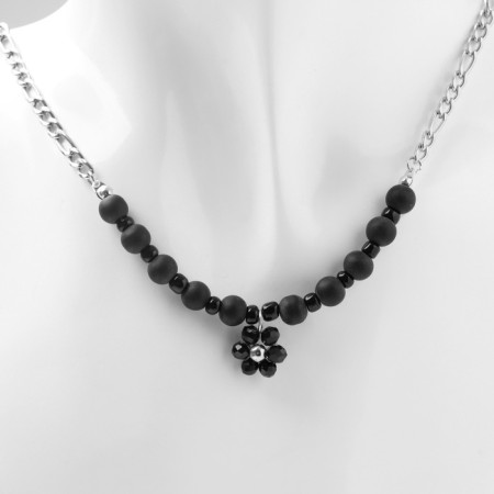 A decarative -based pendant “flower” of Amelia, black color in silver, 45cm-1