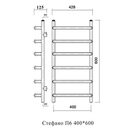 Water heated towel rail Domoterm "Stefano", P6, 6 crossbars, 400 x 600 mm, chrome-3