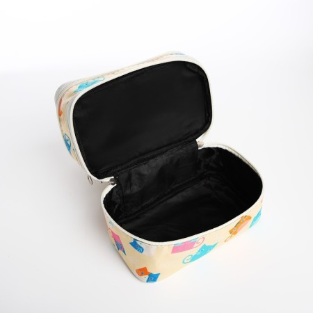 Cosmetic bag, 2 parts on zippers, beige color-3