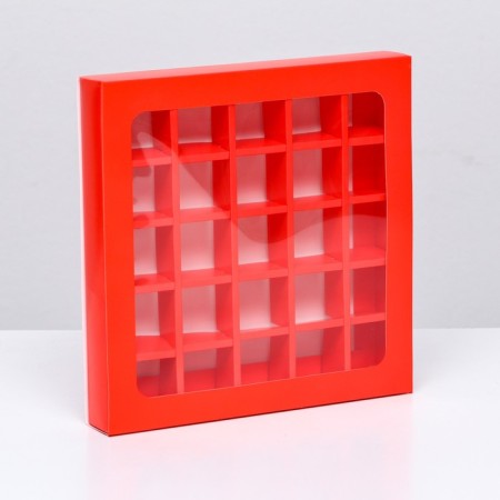 Box for sweets 25 pcs, 22 x 22 x 3.5 cm, scarlet