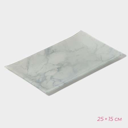 A set for sushi from glass of the “Marble White” shade, 3 objects: sauces 8 × 2 cm, 8 × 6 cm, stand 25 × 15 × 2 cm-2