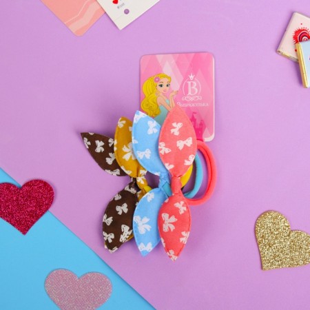 Hair elastic band "Funny ears" (set 4 pcs) bow, mix-3