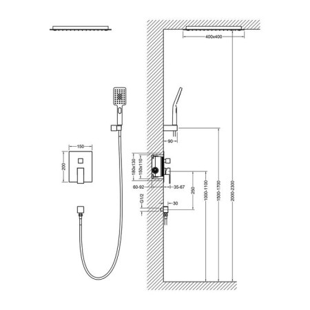 The shower system TIMO SELENE SX-2029/00sm, built-in, tropical shower, hand watering can, chrome-1
