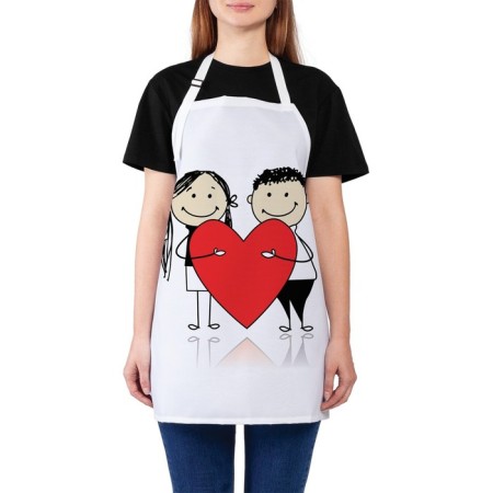 Apron of a kitchen with a photo print "Love for two", adjustable, size OS