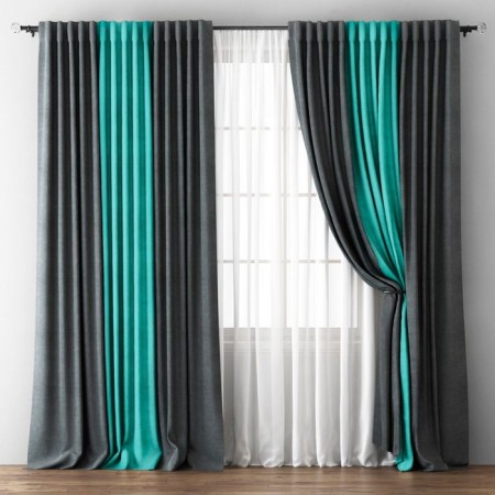 Curtains "Kirste" 240 x 270 cm - 2 pcs tulle 500 x 270 cm, turquoise - wet asphalt