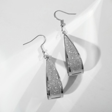 Earrings hanging "wave" arc, white color in silver, 7cm-2