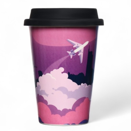 A ceramic glass with a silicone cover "Airplane", 300 ml, pink color-1