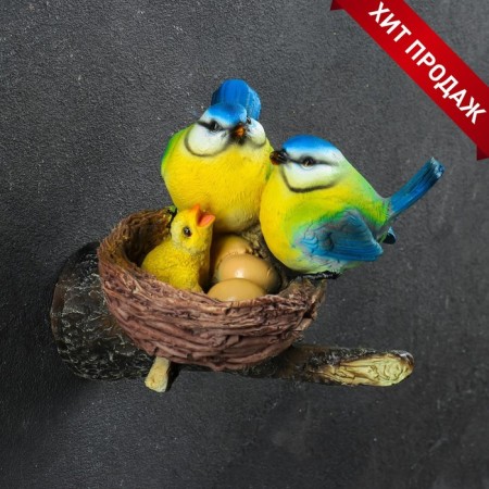 Suspended decor "Nest with tits" 15x12x12cm