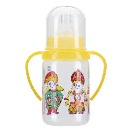 A bottle for feeding with handles and silicone bowl of milk, 125 ml, mix-10