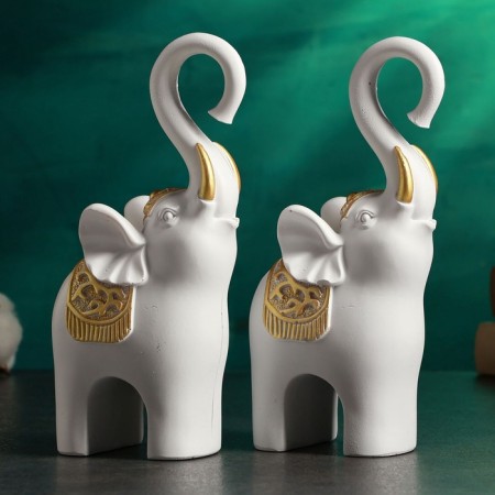 Figure "Elephant - a trunk heart" set 2pcs, 22x11cm, white with gold-3
