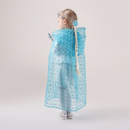 Elsa carnival set, organza raincoat, braid, rod, crown, length 100 cm-2