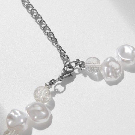 Choker-Kolie multi-layer "stars" pearl beads, white color in silver-2