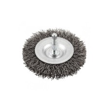 The flat brush for the drill is kwb, d = 100 mm, the shank d = 8 mm, the thickness of the wire is 0.3 mm